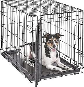 MidWest Homes for Pets 30-Inch iCrate for Medium Breeds, 21-40 lbs, Single Door Folding Dog Crate with Divider Panel, Leak-Proof Tray & Secure Latch, Portable, Durable & Easy to Assemble