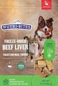 Nutri Bites Freeze Dried Beef Liver Dog & Cat Treats | Healthy Pet Training Treats or Food Topper | All Natural, Single Ingredient, High Protein | Premium Bulk Large Size Pack (27 OZ)