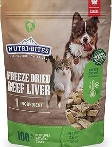 Nutri Bites Freeze Dried Beef Liver Dog & Cat Treats, Single Ingredient High Protein Pet Treats, 17.6 oz