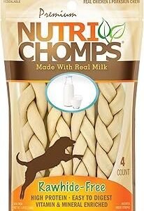 NutriChomps Dog Chews, 6-inch Braids, Easy to Digest, Long Lasting, Rawhide-Free Dog Treats, Healthy, 4 Count, Real Milk flavor