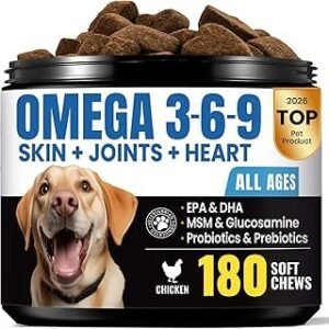Omega 3 for Dogs – Salmon Oil for Dogs Skin & Coat Health, Fish Oil Supplement for Dog Shedding, Itch & Hot Spot Relief, Allergy Chews with EPA & DHA Fatty Acids for Skin & Joint Support - 180 Ct