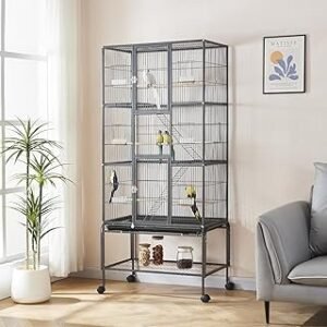 Panana 69inch Height Large Bird Cages Parrot Cage Wide Flight Metal Animal Cage for Budgie Parakeet Conure with Rolling Stand Wheels (Black)