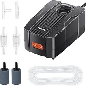 Pawfly Aquarium Air Pump Oxygen Pump for 10-200 Gallon Fish Tanks Buckets Dual Outlet Adjustable Ultra Quiet Aerator Pump with Accessories