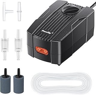 Pawfly Aquarium Air Pump Oxygen Pump for 10-200 Gallon Fish Tanks Buckets Dual Outlet Adjustable Ultra Quiet Aerator Pump with Accessories