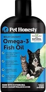 Pet Honesty Omega 3 Fish Oil Supplement for Dogs & Cats (32oz), Wild Caught Omega 3 Fish Oil for Skin and Coat Health, Supports Shedding, Skin & Coat, Immunity, Joint, Brain & Heart, EPA + DHA