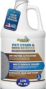 Pet Urine Enzyme Cleaner & Pet Stain & Odor Remover, Advanced Enzymatic Cleaner Solution for Carpets, Rugs, Upholstery & Multi-Surfaces, Safe for Pets & Kids. (128 oz)