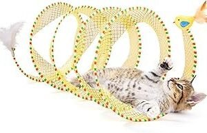 Potaroma Spiral Tunnel Cat Toy, Self Play Cat Play Spiral Kitten Collapsible Spring Tunnel Toy for Indoor Cats with Feather and Bell, 20 Inches Unfolded