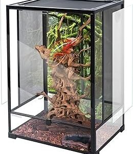 REPTI ZOO 24" x 18" x 36" Glass Reptile Terrarium Rainforest Habitat with Double Hinge Door and Screen Ventilation, 67 Gallon, Easy Assembly
