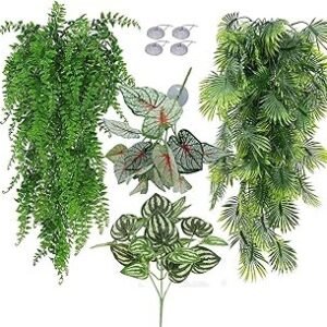 Reptile Plants for Bearded Dragon Tank Accessories, Terrarium Plant Artificial Decor for Snake Cage, Fake Plant for Leopard Gecko Habitat, Lizard Chameleon Ball Pythons (Group ABN)