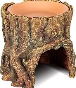 REPTIZOO Reptile Hide Cave Resin Moisture Keeping Reptile Cave with Clay Water Basin Humidifying Help Shedding for Leopard Gecko