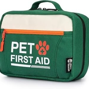 RHINO RESCUE Pet First Aid Kit, Emergency Medical Supplies for Dogs & Cats, Safety Essentials Pack with Thermometer, Disposable Booties for Home, Hiking, Traveling & Camping