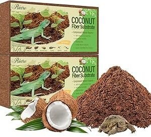 Riare 2 Pack Natural Coconut Fiber Substrate for Reptile- Premium Compressed Coconut Husk Terrarium Bedding for Reptile, Tortoise, Frogs, Snakes Hermit Crabs, Burrowing Animals