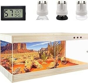 Royxen Reptile Tank, Reptile Enclosure with Lockable Design, Tempered Glass Bearded Dragon Tank for Lizard Habitat (Oak, 81 Gallons,48"x20"x20")