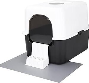 Sfozstra Cat Litter Box with Lid, Fully Enclosed Splash-Proof and Leak-Proof Urine High Edge and Odorless Cat Litter Box, Easy to Installation and Clean (Black with Pedal(S))