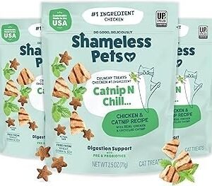 Shameless Pets Crunchy Cat Treats - Catnip Treats for Cats with Digestive Support, Natural Ingredients Kitten Treats with Real Chicken, Healthy Flavored Feline Snacks - Catnip N Chill, 3-Pk