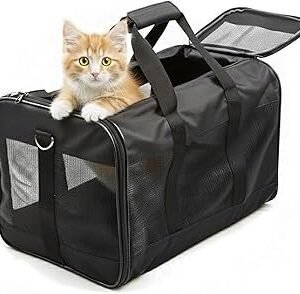 Simple Deluxe Airline-Approved Cat Carrier, 17" x 12" x 12", Soft-Sided Pet Carrier for Cats up to 17 lbs, Durable & Collapsible Travel Carrier, Black