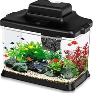 Small Fish Tank Ultra-Clear 1.6 Gallon Aquarium Starter Kits with LED Lighting and Filter System Beginner-Friendly Mini Betta Aquarium for Small Fish Shrimp Desktop Room Decoration
