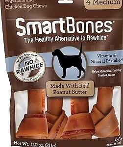 SmartBones Medium Bones With Real Peanut Butter Rawhide-Free Chews For Dogs, 4 Count