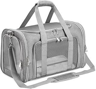 Soft-Sided Cat/Dog/Pet Carrier, Collapsible Pets Travel Carriers for Big Cats/Small Dogs with Shoulder Strap & Removable Mat, Mesh Puppy Carry Bag, Up to 16 Lbs, TSA Airline Approved(Gray)