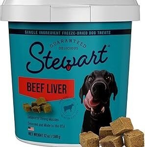 Stewart 100% Beef Liver Dog Treats, 12 oz Tub, ~270 Pieces, Freeze Dried Raw, Single Ingredient, 50% Protein Training Treats or Meal Topper, Grain Free, Gluten Free