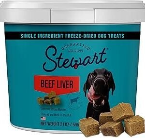 Stewart 100% Beef Liver Dog Treats, 21 oz Tub, ~475 Pieces, Freeze Dried Raw, 50% Protein, Single Ingredient Training Treats or Meal Topper, Grain Free, Gluten Free