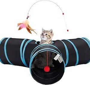 Tempcore Pet Cat Tunnel Tube Cat Toys 3 Way Collapsible, Tunnels for Indoor Cats，Kitty Bored Peek Hole Toy Ball Cat, Puppy, Kitty, Kitten, Rabbit