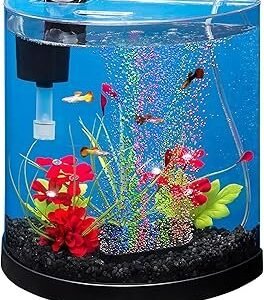 Tetra 3 Gallon Small Fish Tank, Aquarium Starter Kit, with Filter, Air pump, & Color Changing Light, Half Moon shape, for Gold Fish & Betta