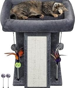 TWDEPART Cat Tree Tower with Cat Scratching Post for Indoor Cats, Activity Centre Climbing Tree with Scratching Board and Playful Toy Balls, Grey