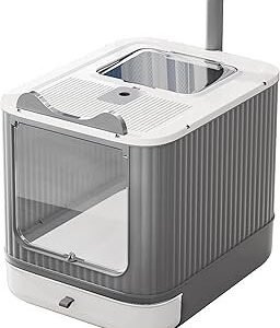 Upgraded Fully Enclosed Cat Litter Box with Lid, Covered Cat Box Enclosure, Anti-Splashing Easy to Clean Kitty Litter Boxes with Drawer, 3 Modes can Use from Kitten to Adult(White&Grey)