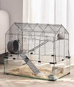 VEVOR Hamster Cage, 360° Viewing Transparent Hamster Habitats, Small Animal Cage, 22.8 x 15 x 21.3 in, Ventilated Pet Mouse Cages with Water Bottle, Portable Hamster House for Rats, Guinea Pigs