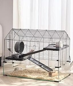 VEVOR Hamster Cage, 360° Viewing Transparent Hamster Habitats, Small Animal Cage, 29.5 x 17.3 x 24 in, Ventilated Pet Mouse Cages with Water Bottle, Portable Hamster House for Rats, Guinea Pigs