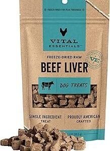 Vital Essentials Freeze Dried Dog Treats | Beef Liver, Single Ingredient | Premium Quality | Grain Free Training Treats for Dogs, 2.1 oz Bag