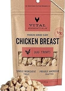Vital Essentials Freeze Dried Dog Treats | Chicken Breast, Single Ingredient | Premium Quality | Grain Free Training Treats for Dogs, 2.1 oz Bag