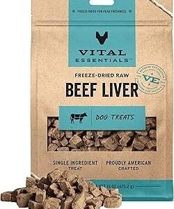 Vital Essentials Freeze Dried Dog Treats | Beef Liver, Single Ingredient | Premium Quality | Grain Free Training Treats for Dogs, 15 oz Bag