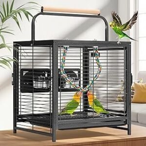 VIVOHOME 19 Inch Wrought Iron Bird Travel Carrier Cage for Parrots Conures Lovebird Cockatiel Parakeets Black