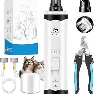 VIWIK Dog Nail Trimmers with Light, Cat Dog Nail Clippers, Dog Nail Grinder Quiet for Large Medium Small Dogs Paw & Cats Claw, Electric 2-Speed Pet Toenail Grooming Supplies, Gifts for Dog Lovers.