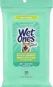 Wet Ones for Pets Extra Gentle Dog Wipes with Witch Hazel for Snout, Eye, Ear - Fragrance-Free Wipes for Dogs with Wet Lock Seal, 30 Count