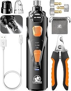 Whisper Quiet Dog Nail Grinder with LED Light, Safe & Stress-Free for Sensitive Dogs of All Breeds & Sizes, 3 Grinding Bits, 3-Speed, Pet Nail Trimmers, Rechargeable Painless Grooming Kit