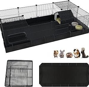 Xymoso DIY Guinea Pig Cages with Waterproof Canvas Bottom,16 Panels Small Animal Cage Pet Playpen with Door for Bunny Turtle Hedgehog,Indoor Metal Wire Yard Fence Outdoor