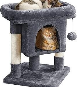 Yaheetech 23.5in Cat Tree Tower, Cat Condo with Sisal-Covered Scratching Posts, Cat House Activity Center Furniture for Kittens, Cats and Pets - Dark Gray
