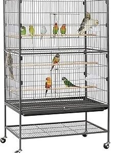 Yaheetech 52'' Bird cage w/Perches & Feeders, Large Birdcage with Pull-Out Tray, Rolling Wheels, Extra Storage, Flight Cage for Cockatiel, Parrot, Parakeet, Conure, Budgie, Pigeon Small/Medium Birds