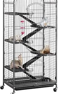 Yaheetech 52-inch Ferret Cage 6 Level Metal Rat Cage with 3 Front Doors/Feeder/Wheels Small Animal Cage for Ferret/Chinchilla/Bunny/Rabbit/Squirrel, Black