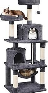 Yaheetech 62.5inches Cat Tree Cat Tower Cat Condo with Platform & Hammock, Scratching Posts for Kittens Pet Play House with Plush Perch for Indoor Activity Relaxing, Dark Gray