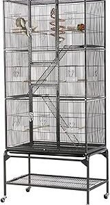 Yaheetech 69-Inch Extra Large Bird Cage Metal Parrot Cage for Mid-Sized Parrots Cockatiels Conures Parakeets Lovebirds Budgie Finch, Black