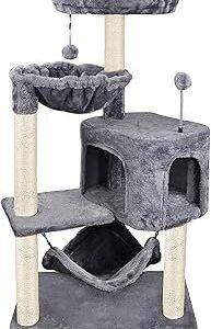YUNIQUE Cat Tree with Cat Condo and Big Hammock, Grey