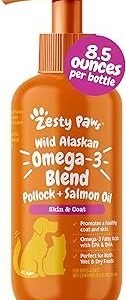 Zesty Paws Wild Alaskan Omega-3 Blend Pollock + Salmon Oil for Dogs and Cats- Skin and Coat Support, Omega 3 Supplement for Pets
